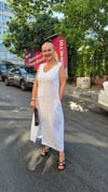 V Yaka Midi Boy Cepli %/100 Pamuklu Beyaz Müslin Kumaş Elbise 