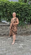 V Yaka Velevli Viskon Kahve Elbise
