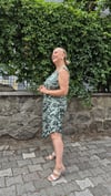 V Yaka Velevli Viskon Yeşil Elbise