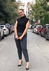 Yüksek Bel Toparlayıcı Ful Likralı Boru Paça Siyah Kumaş Pantolon