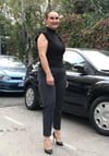 Yüksek Bel Toparlayıcı Ful Likralı Boru Paça Siyah Kumaş Pantolon