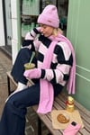  Pembe Bisiklet Yaka Çizgili Triko Kazak SH343