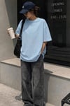 Bebe Mavisi Kısa Kollu Oversize Basic Kadın T-Shirt SH281