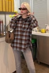 Bebe Mavisi Oversize Ekose Desenli Kadın Gömlek SH334