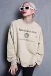Bej Bisiklet Yaka Baskılı Oversize Kadın Sweatshirt SH310