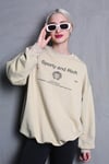 Bej Bisiklet Yaka Baskılı Oversize Kadın Sweatshirt SH310