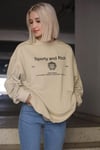 Bej Bisiklet Yaka Baskılı Oversize Kadın Sweatshirt SH310