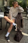 Bej Bisiklet Yaka Oversize Triko Kazak SH173