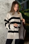 Bej Çizgili Oversize Marin Kazak SH101