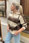 Bej Çizgili Polo Yaka Overfit Kadın Sweatshirt SH298