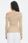 Bej Kadın Off Shoulder Uzun Kollu Bluz SH327