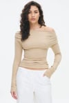 Bej Kadın Off Shoulder Uzun Kollu Bluz SH327