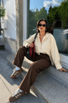 Bej Oversize Basic Kadın Gömlek SH268