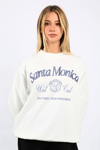 Beyaz Bisiklet Yaka Oversize Desenli Sweatshirt SH115