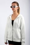 Beyaz Fermuarlı Kapüşonlu Sweatshirt SH113