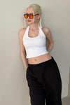 Beyaz Halter Yaka Boyun Askılı Crop Top SH233