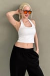 Beyaz Halter Yaka Boyun Askılı Crop Top SH233