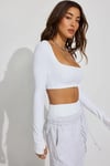 Beyaz Kare Yaka Parmak Detaylı Kadın Body SH211