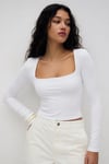 Beyaz Kare Yaka Uzun Kollu Kadın Body SH206