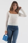 Beyaz Kare Yaka Uzun Kollu Kadın Body SH202