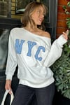Beyaz Kayık Yaka Oversize Baskılı Kadın Sweatshirt SH204