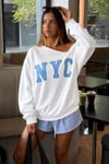 Beyaz Kayık Yaka Oversize Baskılı Kadın Sweatshirt SH204