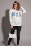 Beyaz Kayık Yaka Oversize Baskılı Kadın Sweatshirt SH204
