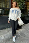 Beyaz Kayık Yaka Oversize Baskılı Kadın Sweatshirt SH204