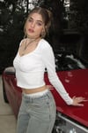 Beyaz Önü Büzgülü Uzun Kollu Kadın Body SH200