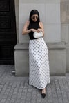 Beyaz Puantiyeli Maxi Kadın Saten Etek SH385