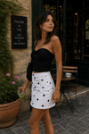 Beyaz Puantiyeli Mini Jean Etek SH389