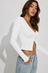 Beyaz V Yaka Önü Düğmeli Kadın Body SH219