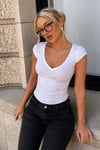 Beyaz V Yaka Ribana Basıc Body SH370