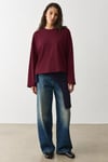 Bordo Basic Bisiklet Yaka %100 Pamuklu Uzun Kollu Tişört SH397