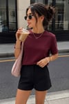 Bordo Basic Kısa Kollu Kadın T-Shirt SH280