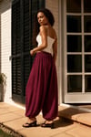 Bordo Beli Bağcıklı Paçası Lastikli Balon Pantolon  Sh390