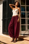 Bordo Beli Bağcıklı Paçası Lastikli Balon Pantolon  Sh390