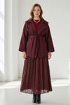 Bordo Beli Kemerli Kısa Kadın Trençkot SH340