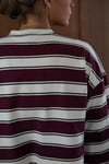 Bordo Bisiklet Yaka %100 Pamuklu Çizgili Uzun Kollu Tişört SH313