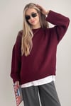 Bordo Bisiklet Yaka Oversize Triko Kazak SH173