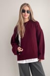 Bordo Bisiklet Yaka Oversize Triko Kazak SH173