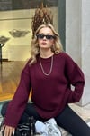 Bordo Bisiklet Yaka Oversize Triko Kazak SH173