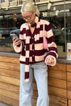 Bordo Çizigli Atkılı Kadın Triko Hırka SH331