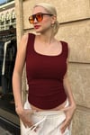 Bordo Fitilli Görünümlü Askılı Basic Atlet SH210 