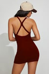 Bordo Halter Yaka Sırt Detaylı Mini Elbise SH363