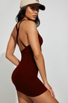 Bordo Halter Yaka Sırt Detaylı Mini Elbise SH363