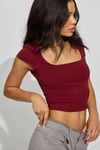 Bordo Kare Yaka Kadın T-shirt Sh222
