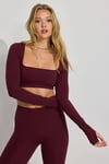 Bordo Kare Yaka Parmak Detaylı Kadın Body SH211