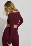 Bordo Kare Yaka Parmak Detaylı Kadın Body SH211