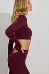 Bordo Kare Yaka Parmak Detaylı Kadın Body SH211